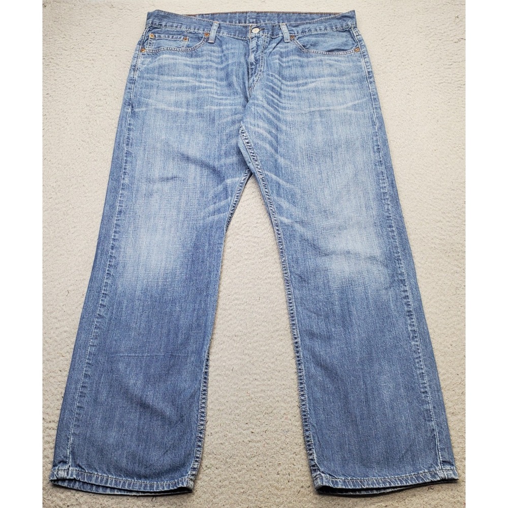 Levi's 514 Straight Fit Jeans Mens 38x30 Blue Denim Whiskered Faded Streetwear